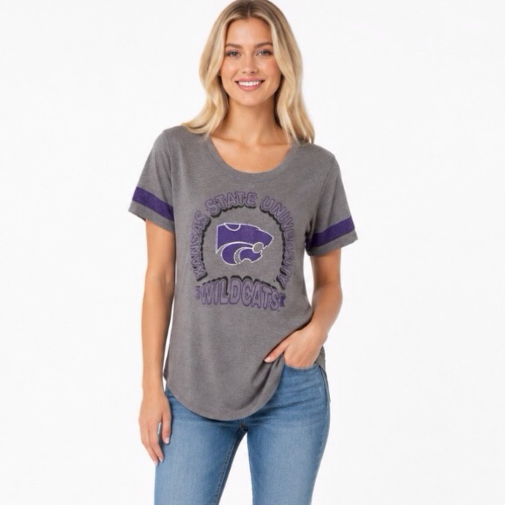 Kansas State Wildcats Womens T Shirt Size Small 4/6 Gray Jersey Style New